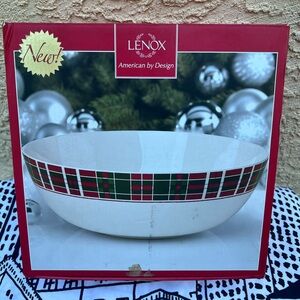 NIB Vtg Lenox Plaid Border Serving Bowl